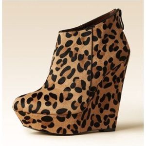 bebe leopard calf hair wedges